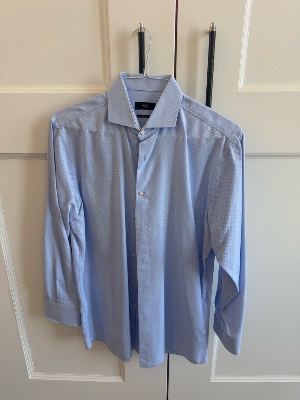 BOSS Men's Sky Blue Textured Dress Shirt